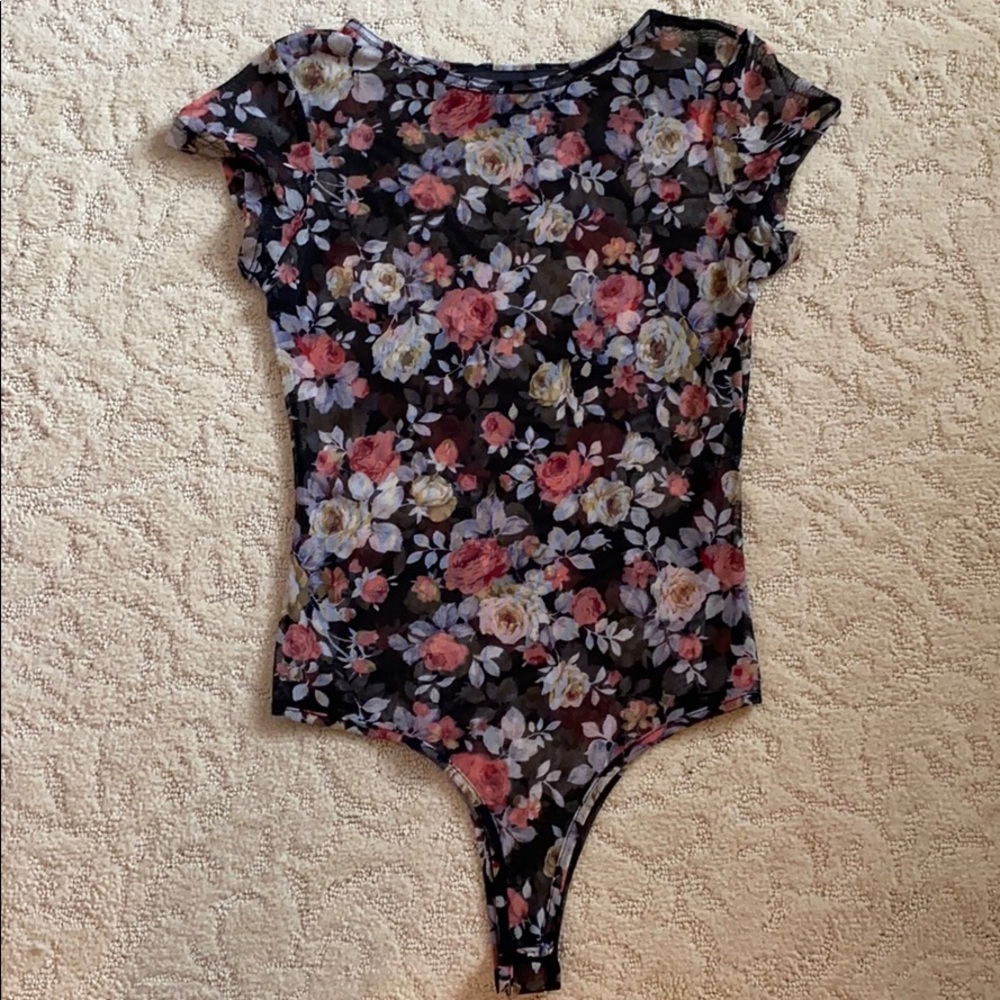 Short sleeve sheer floral bodysuit